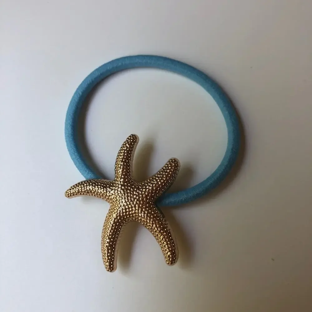 BOUTIQUE • Starfish Gold + Blue Hair Tie Ponytail Holder